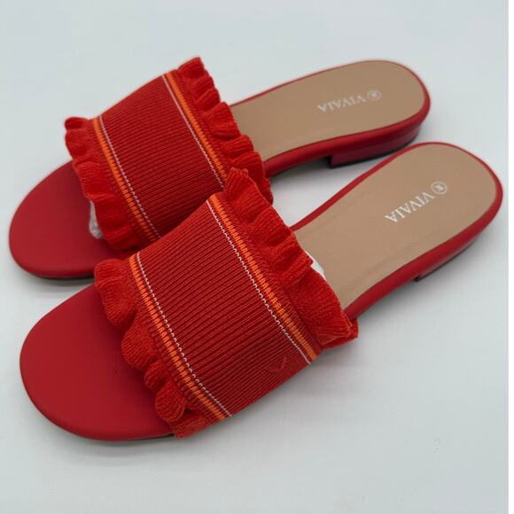 Vivaia Floria Round Toe Slide Sandals Old Money Orange Knit Breathable Comfort 9 - Picture 3 of 9